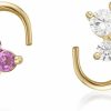 Wholesale Lavari Jewelers Lavari Jewelers 22 Gauge Curved Screw White Butterfly Pink Flower Nose Ring Set For Women In 14K Yellow Gold Piercing Jewelry Set