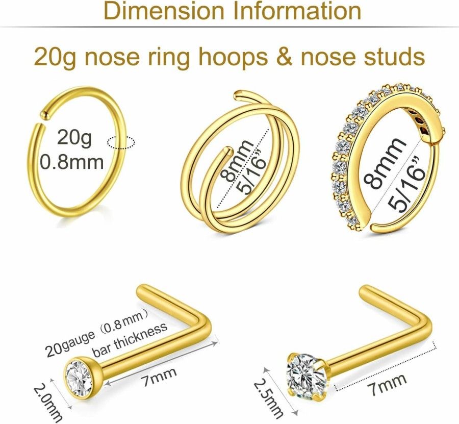 Online MODRSA Modrsa Nose Rings Hoops Nose Ring L Shaped Nose Rings Studs Silver Gold Nose Hoops Nose Piercings Jewelry 20G 22G Nose Screw Studs Surgical Stainless Steel Corkscrew Nose Rings For Women Men