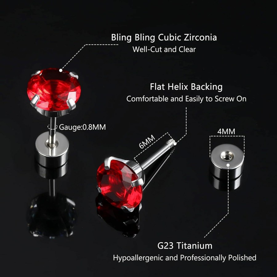 New Jstyle Jstyle Screw Back Stud Earrings Set 20G Titanium Steel Cartilage Piercing Jewelry For Women Men Sensitive Ears Cz Tragus Helix Flat Back Earrings Stud