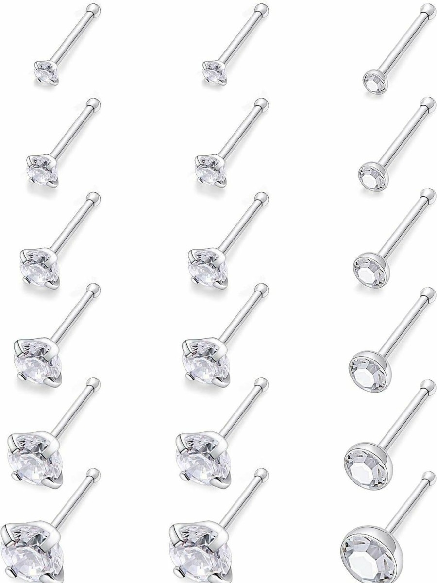 Hot Yaalozei Yaalozei 20G 18G Nose Rings Studs Hypoallergenic 316L Surgical Steel Straight Screw L Shaped Nose Studs Body Piercing Jewelry For Women Men Gris Diamond Size 1.5Mm 2Mm 2.5Mm 3Mm 3.5Mm 4Mm 18Pcs