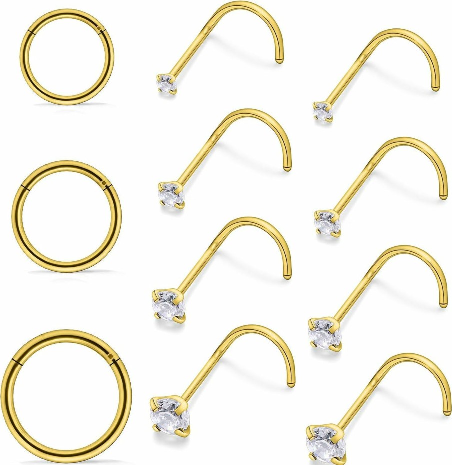 New Pnsgisr Pnsgisr 18G Gold Rainbow Nose Rings Nose Piercings Nose Rings Hoops Nose Rings For Women Nose Piercing Jewelry Nose Ring Nose Studs Nose Rings Studs Nose Stud Hoop Nose Ring Surgical Steel Nose Ring