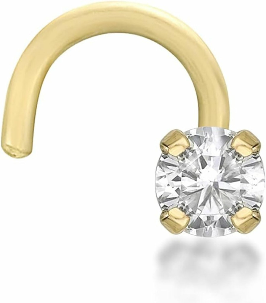 Clearance Lavari Jewelers Lavari Jewelers 22 Gauge Curved Stud Nose Ring For Women I 0.01 To 0.07 Carat Diamond Nose Ring I 14K White Or Yellow Gold Uni Stud I Hypoallergenic Nostril Piercing Jewelry I 22G Body Piercing