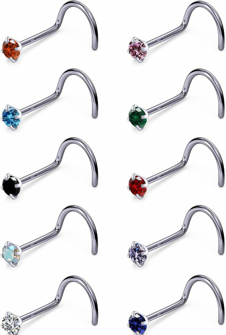 Online Oufksiyy Oufksiyy 18G 20G 22G F136 Titanium Nose Rings Studs G23 Diamond Cz Nose Studs L Shaped Straight Screw Nose Ring Stud Cubic Zirconia Nose Piercing Jewelry Small Cute Nose Studs 2Mm