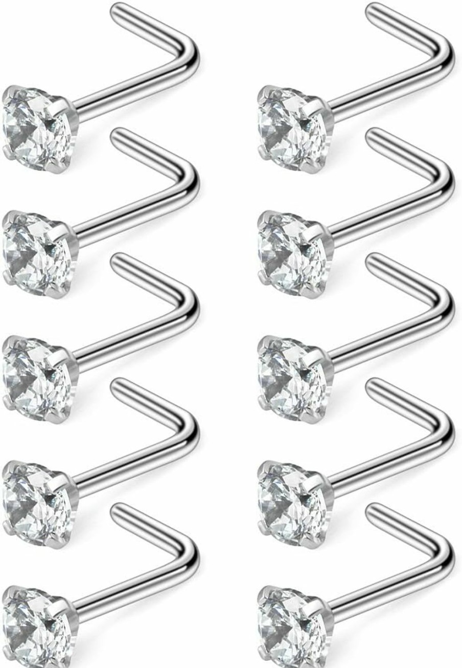 Hot Ruifan Ruifan 10-40Pcs 22G Surgical Steel Diamond Cz Nose Stud Rings L Shaped Piercing Jewelry 1.5Mm 2Mm 2.5Mm 3Mm