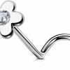 New OUFER Oufer Nose Rings Studs, 20G Surgical Steel Nose Rings Corkscrew, Flower Cz Nostril Piercing Jewelry