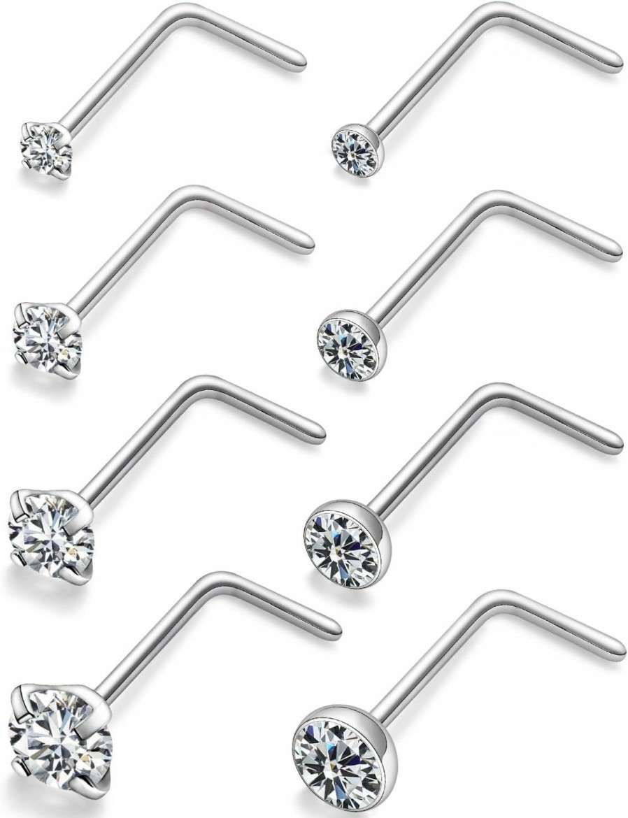 Best Kridzisw Kridzisw 18G Titanium Nose Rings Studs For Women Men Hypoallergenic Implant Grade Nose Studs L Shaped Diamond Nose Nostril Rings Studs Piercing Jewelry For Sensitive Skin 2Mm