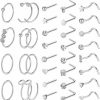 New ONESING Onesing 36Pcs Nose Rings For Women Nose Piercing Jewelry Silver Nose Rings Hoops 20G Nose Piercings Stainless Steel Nose Studs Nose Screws Rings Heart Nose Ring