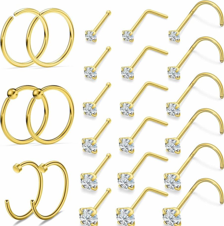 Hot Vsnnsns Vsnnsns 18G 20G 22G Nose Rings Hoops For Women 316L Stainless Surgical Steel L Shape Nose Studs Screw Bone Nose Rings Piercing Diamond Cz 1.5Mm 2Mm 2.5Mm 3Mm 3.5Mm 4Mm Silver Gold Rose Gold 24Pcs