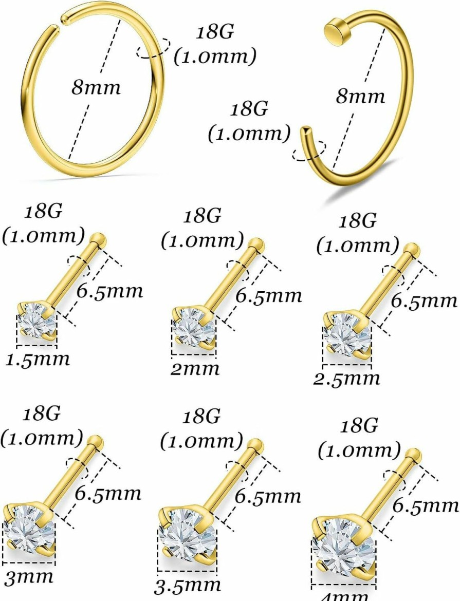 Hot Vsnnsns Vsnnsns 18G 20G 22G Nose Rings Hoops For Women 316L Stainless Surgical Steel L Shape Nose Studs Screw Bone Nose Rings Piercing Diamond Cz 1.5Mm 2Mm 2.5Mm 3Mm 3.5Mm 4Mm Silver Gold Rose Gold 24Pcs