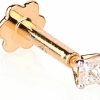 Clearance Demira Princess Cut Diamond Nose Stud With 6 Mm Internally Threaded 14K Yellow Gold Screw Post Also Lip Labret Monroe Ring