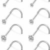 Best Cisyozi Cisyozi 22G 20G 18G Titanium Nose Rings Hypoallergenic Corkscrew Medical Grade Nose Rings Studs For Women Men Shiny Cubic Zirconia Nose Rings Piercings Jewelry For Sensitive Skin