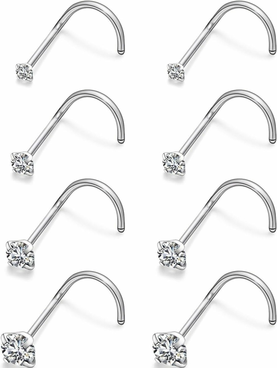 Best Cisyozi Cisyozi 22G 20G 18G Titanium Nose Rings Hypoallergenic Corkscrew Medical Grade Nose Rings Studs For Women Men Shiny Cubic Zirconia Nose Rings Piercings Jewelry For Sensitive Skin