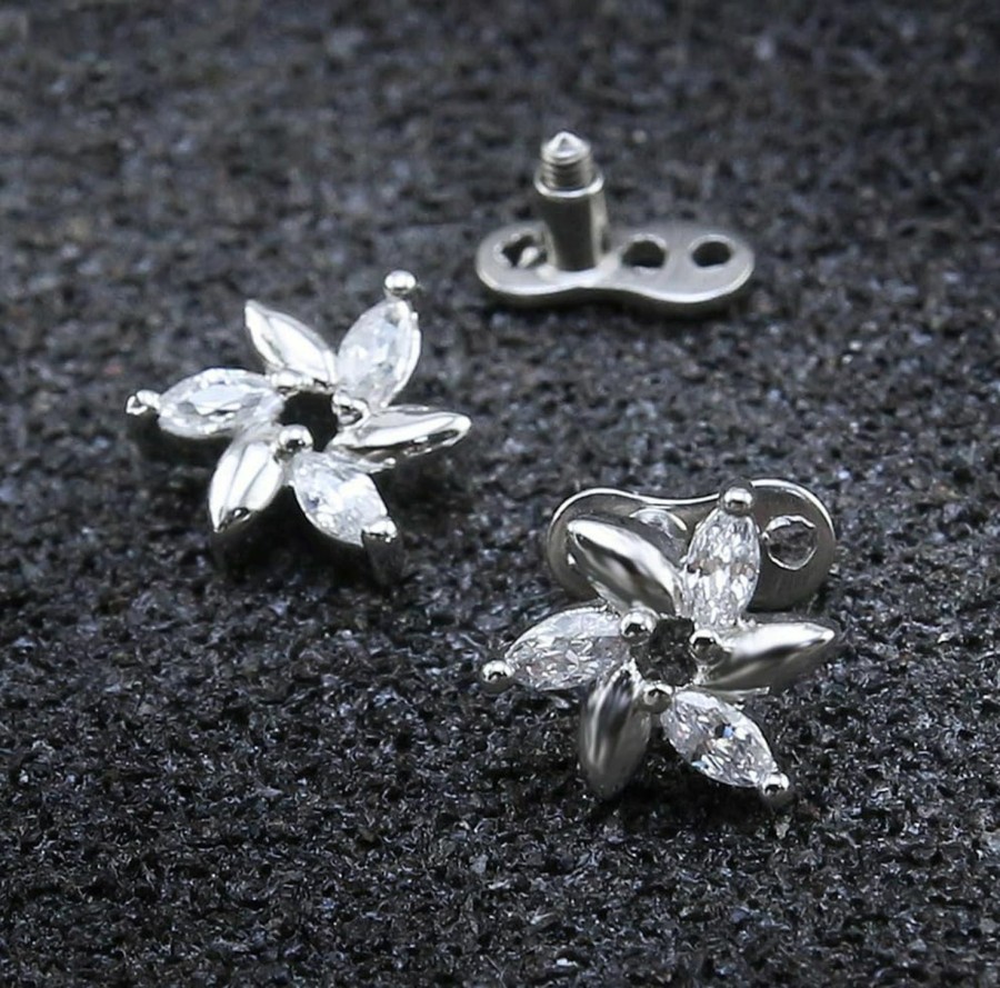 Clearance Niaspi Niaspi Flower Dermal Anchor For Women Men Base Microdermals Piercing 14G Surgical Steel Internally Threaded Dermal Anchor Body Piercing Jewelry