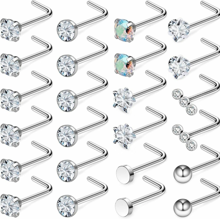 New Kridzisw Kridzisw 18G Nose Rings Studs Stainless Steel Nose Nostril Piercing Jewelry For Women Men Girls Cz Inlaid 2Mm 12Pairs