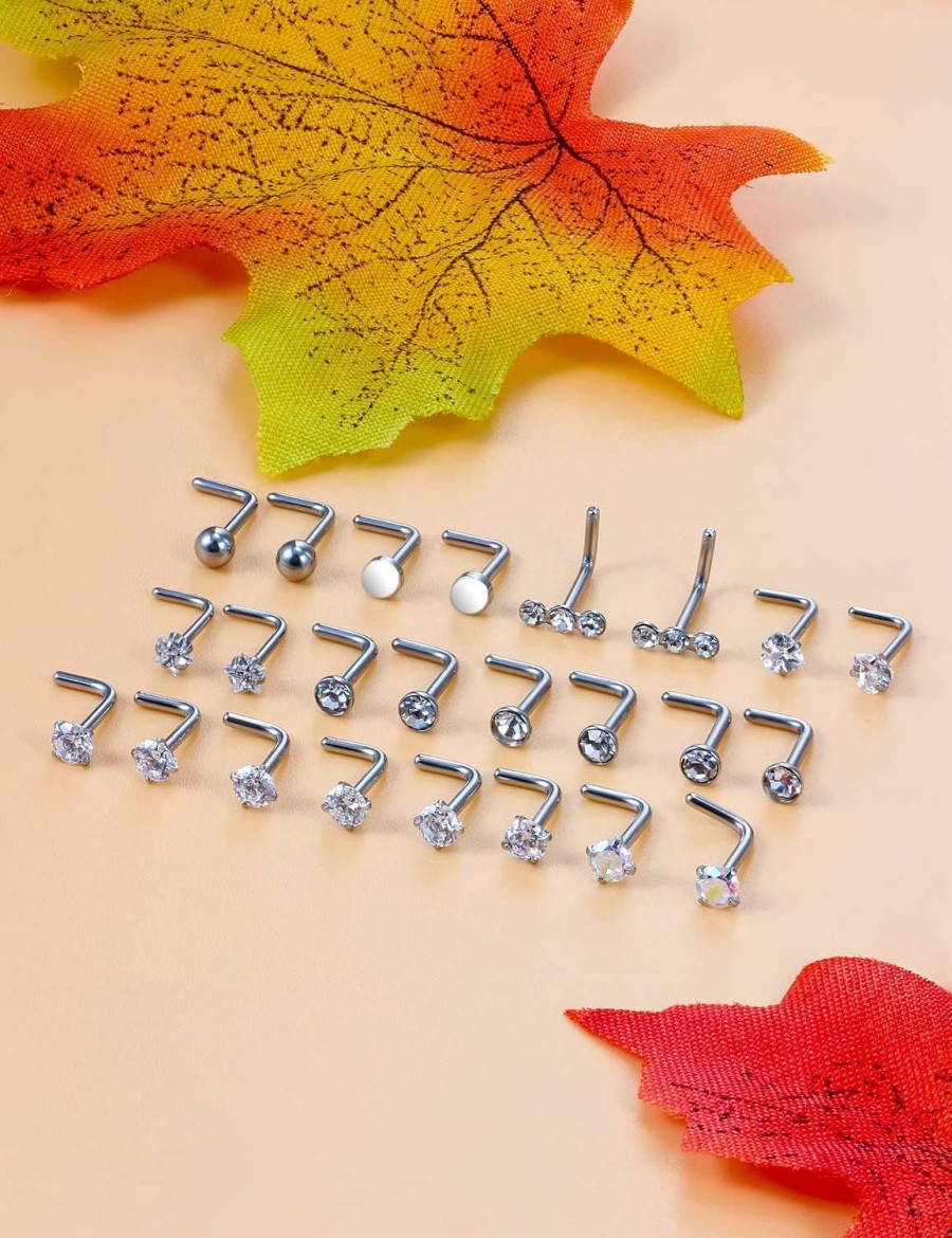 New Kridzisw Kridzisw 18G Nose Rings Studs Stainless Steel Nose Nostril Piercing Jewelry For Women Men Girls Cz Inlaid 2Mm 12Pairs