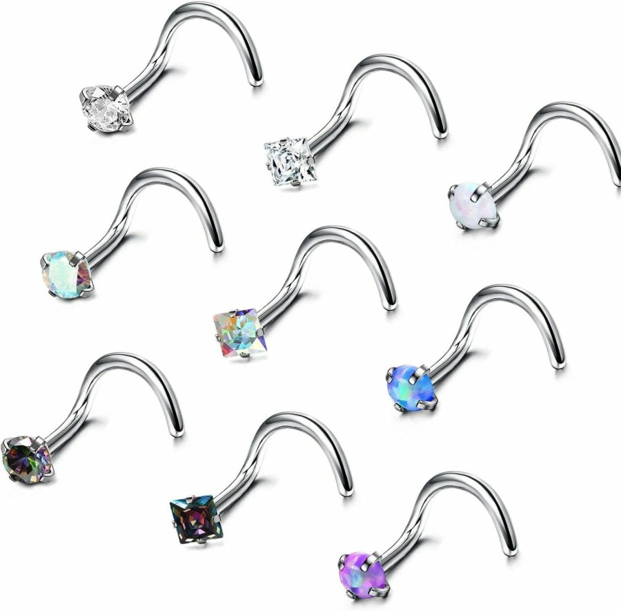 Best LOLIAS Lolias G23 Titanium Nose Ring Studs L Shaped Straight Screw Nose Rings 20G 2Mm Tiny Cz Opal Nose Studs Nostrial Nose Piercing Jewelry