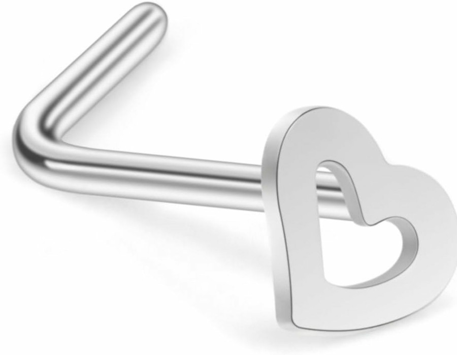 New Ruifan Ruifan 20G 18G Surgical Steel Heart Nose Stud Rings L Shaped Piercing Jewelry 3-6Pcs