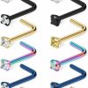 New Ruifan Ruifan 12Pcs 18G Mix Color Stainless Steel Diamond Cz Nose Studs Rings L Shaped Piercing Jewelry 1.5Mm 2Mm 2.5Mm 3Mm