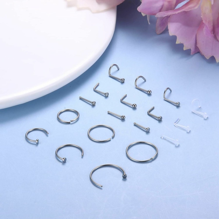 New LOLIAS Lolias Hypoallergenic G23 Titanium Nose Ring Studs For Sensitive Skin 20G Nose Ring Hoops Nose Studs For Women Men 2Mm Small Titanium Nose Piercing Jewelry