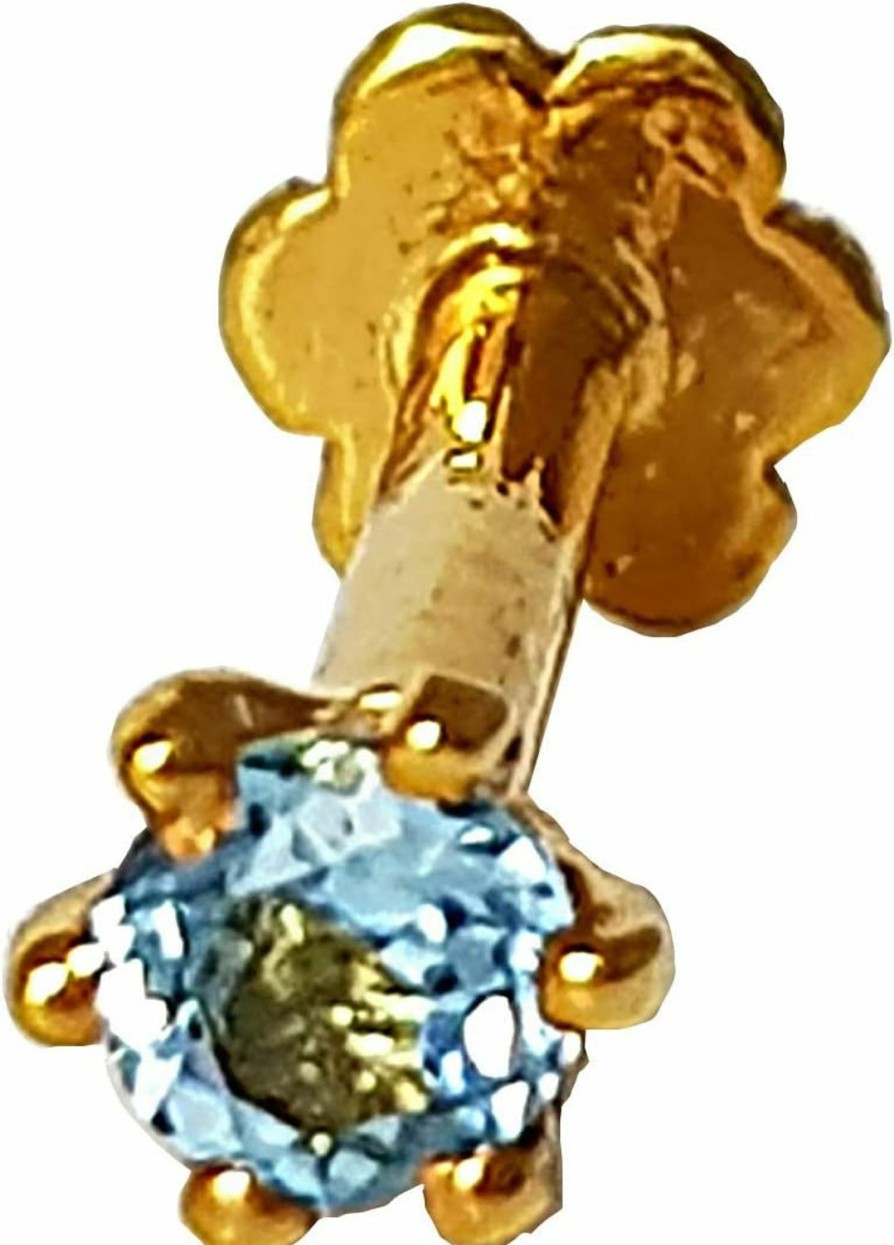 Clearance DIWANI Diwani 14K Gold 3.0Mm Natural Blue Topaz Gemstone Engagement Wedding Nose Lip Labret Monroe Body Piercing Ring Stud Pin Screw (0.120 Cents, Color- Blue) 18 Gauge Thick 8.0Mm Length Screw Back Post