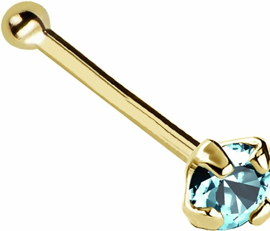 Best Jewelry Avalanche Jewelry Avalanche 22G Solid 14Kt Gold Nose Bone Stud With Prong Set Real Blue Topaz Gemstone, 14Kt Yellow Gold Or 14Kt White Gold - November Birthstone Nose Ring