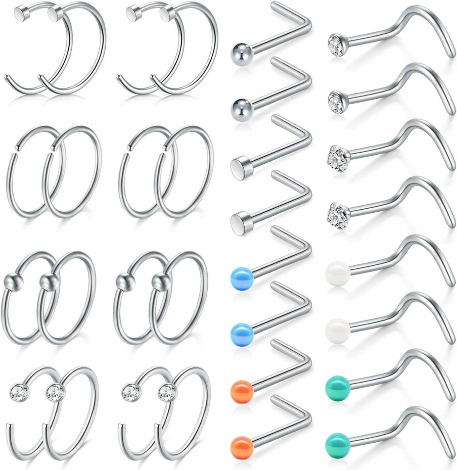 Hot FECTAS Fectas 20G 10Mm Nose Rings Hoop Surgical Steel Nose Studs Screw Nostril Piercing Piercing Ring Hoops Jewelry Set For Women Men