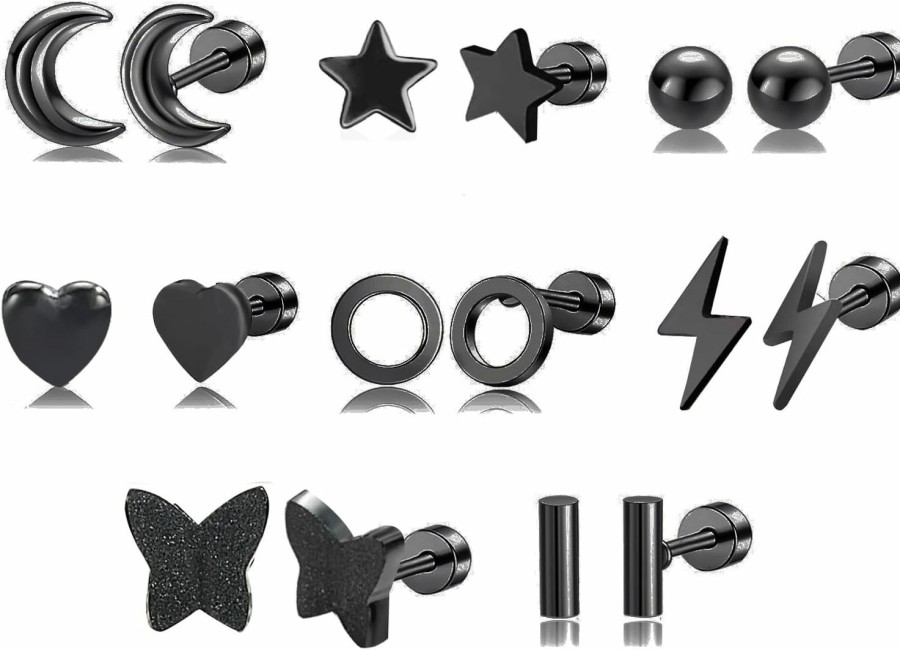 Wholesale VOLUKA Pack Of Titanium Geometry Screw Back Earrings Hypoallergenic For Sensitive Ears, Cubic Zirconia, Cubic Zirconia