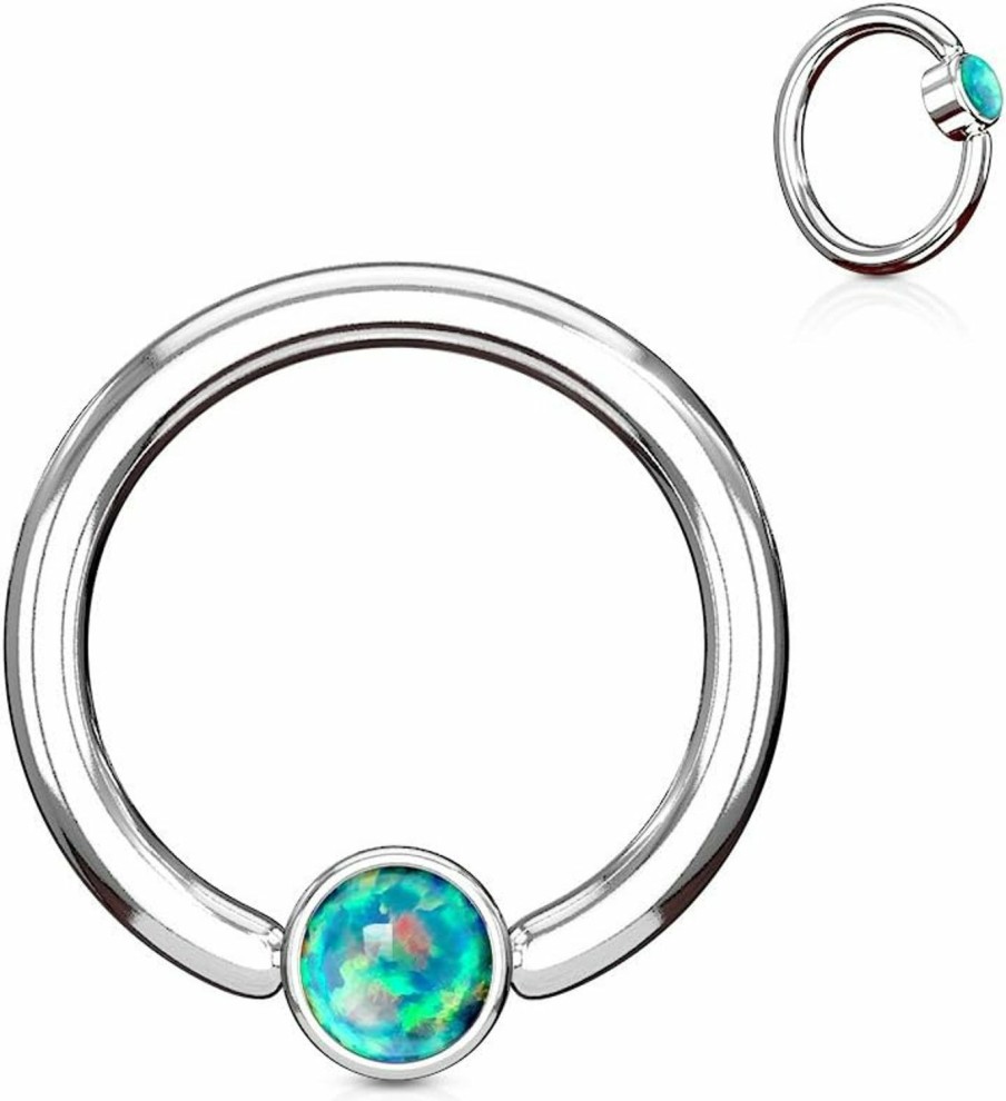 Online Inspiration Dezigns Inspiration Dezigns Synthetic Opal Flat Cylinder Captive Hoop Ring