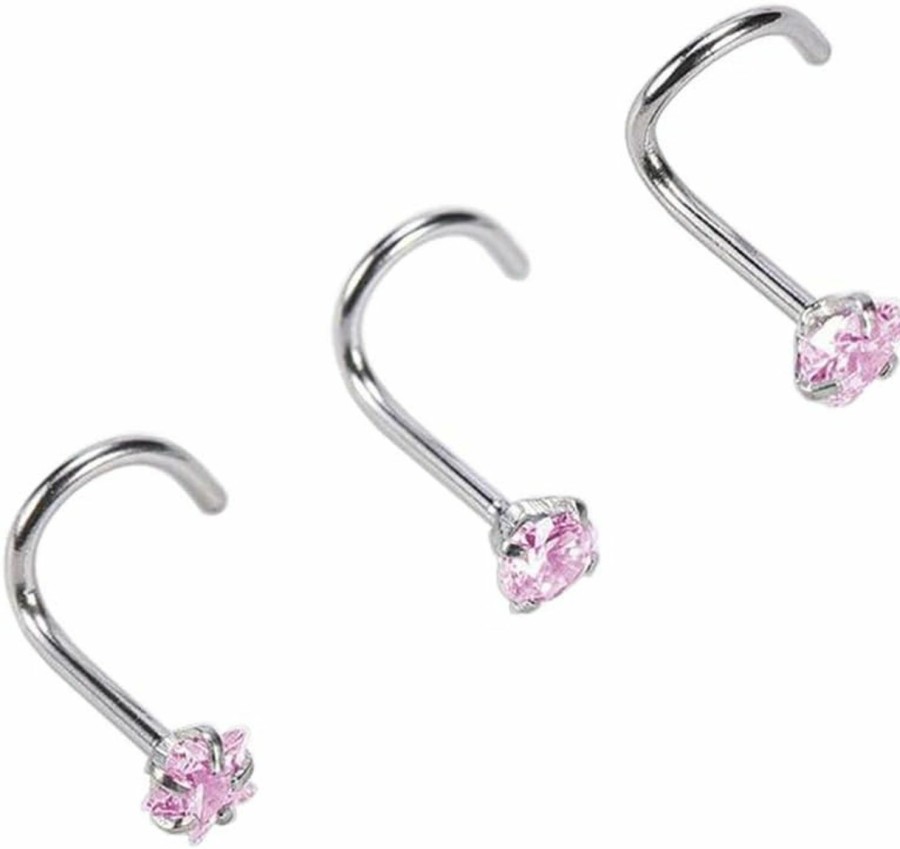 Wholesale UP Upstore 1Set/3Pcs(Round+Heart+Star) 20 Gauge/0.8Mm Curved Nose Rings Stainless Steel Nose Studs Cubic Zirconia Screw Piercing Tool Body Jewelry For Women Lady Girls