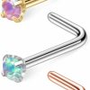 Clearance Ruifan Ruifan 20G 316L Surgical Steel 2Mm Opal Nose Rings Studs L-Shape Ring Body Piercing Jewelry 3Pcs