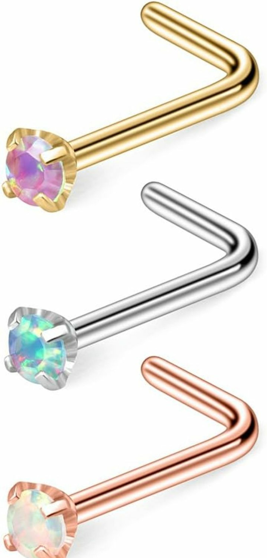 Clearance Ruifan Ruifan 20G 316L Surgical Steel 2Mm Opal Nose Rings Studs L-Shape Ring Body Piercing Jewelry 3Pcs