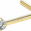 Online SYLWIA 14K Real Gold Nose Studs 20G 18G, L Shaped Nose Rings Corkscrew, Simulated Diamond Cz Hypoallergenic 18 20 Gauge Nose Ring Piercing For Women Wen Gifts - 2Mm 2.5Mm 3Mm Cz