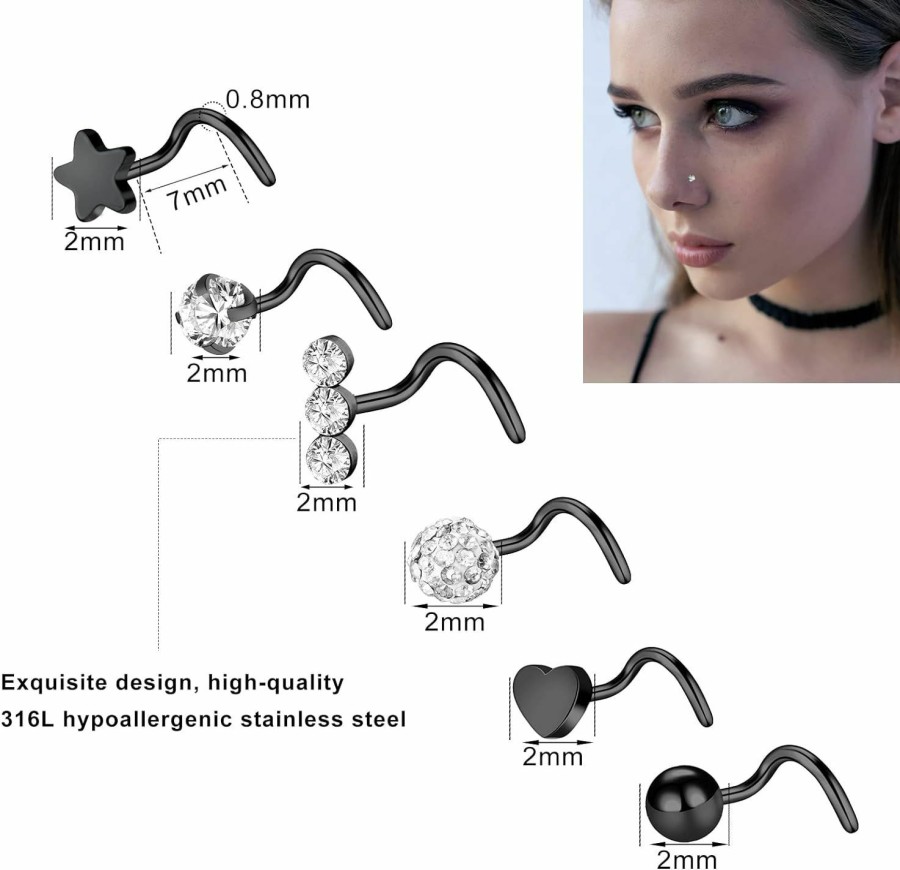 Hot ONESING Onesing 36-42 Pcs 20G Black Nose Rings For Women Nose Piercings Jewelry Black Nose Rings Hoops Nose Studs Screw Black Nose Hoops For Women Men