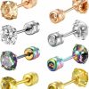 Wholesale SIISPRI Siispri 4 Pairs Titanium Screw Back Surgical Stainless Steel Stud Earrings For Women Men 20G. Rainbow 5A Cubic Zirconia Studs Double Side Earrings Piercing Sleeper Studs Jewelry 6Mm