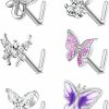 New CHARMONLINE Charmonline Cz Butterfly Flower Top L Bend Stud Nose Ring 20G L Shaped Nose Studs Nose Hoop Rings Nose Body Piercing For Women Mens