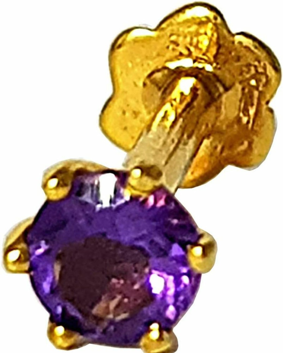 Best DIWANI Diwani 14K Gold 4.0Mm Natural Amethyst Gemstone Engagement Wedding Nose Lip Labret Monroe Body Piercing Ring Stud Pin Screw (0.230 Cents, Color- Purple) 18 Gauge Thick 8.0Mm Length Screw Back Post