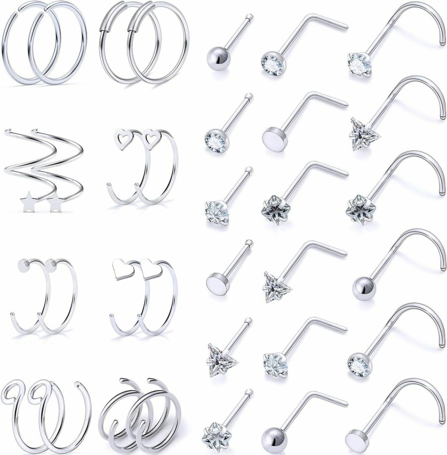 Online Pnsgisr Pnsgisr Nose Rings Nose Studs Nose Ring Nose Piercings Nose Rings Hoops Double Nose Ring For Single Piercing Double Hoop Nose Ring Nose Rings Studs Nose Rings For Women Nose Piercing Jewelry Nose Stud