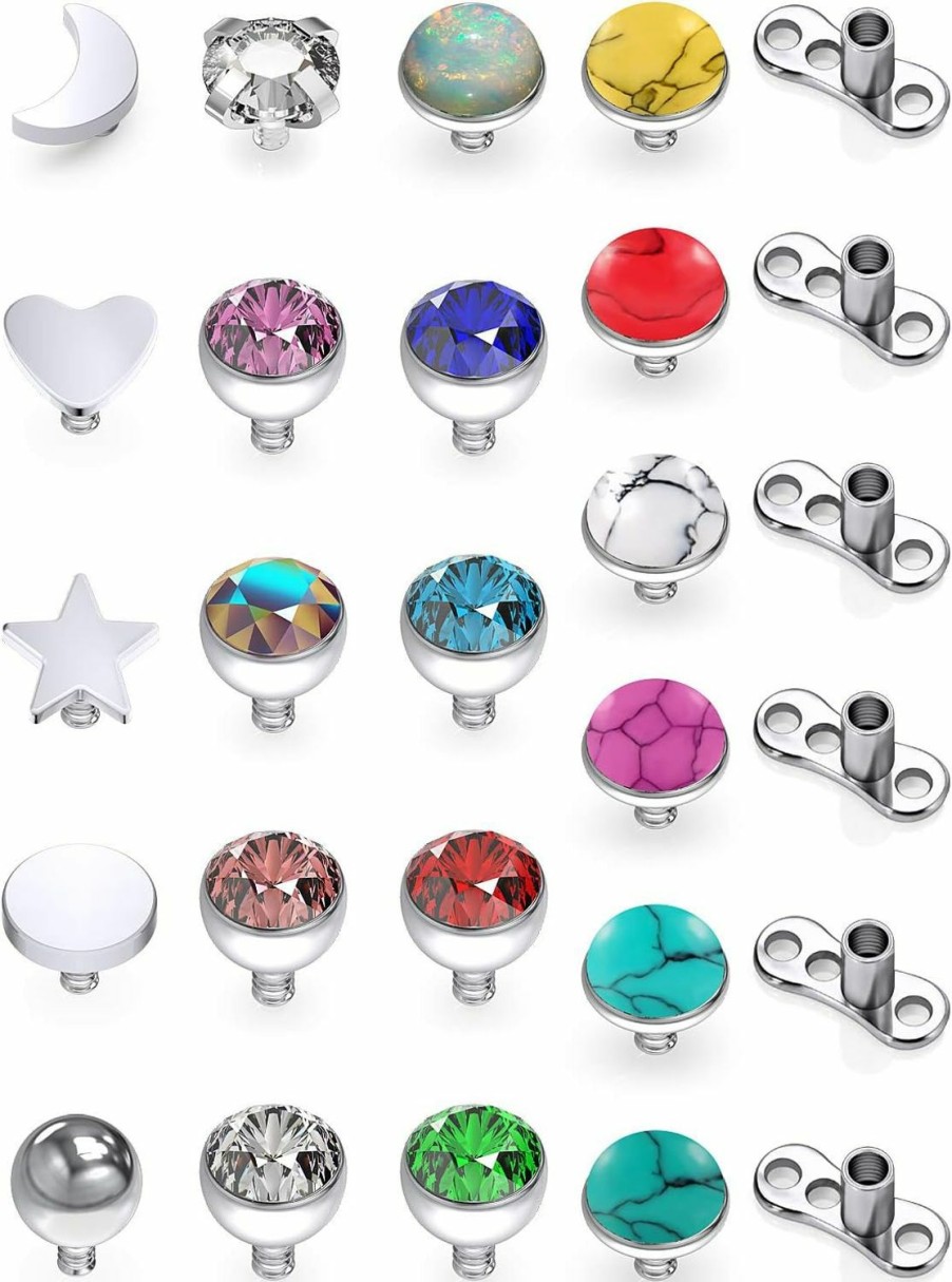 Hot SCERRING Scerring 14G Dermal Piercing Jewelry Anchor Tops And Base Titanium Microdermals Piercing For Women Men Cz Ball Flat Moon Star Opal Heart 2Mm 3Mm 4Mm 19-27Pcs