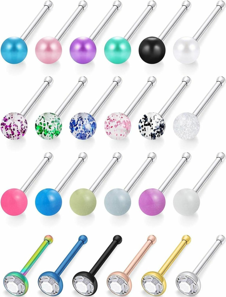 Best Cisyozi Cisyozi 18G Glow In The Dark/Pearl Nose Rings Studs 3Mm Balls Surgical Steel Big Stud Nose Rings Piercing Jewelry For Women Men