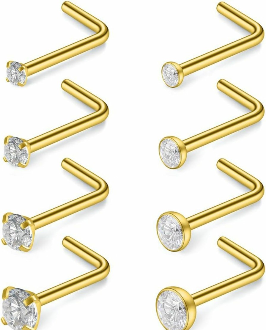 Hot SCERRING Scerring 18G Stainless Steel L-Shaped Nose Stud Rings Tragus Lip Hoop Piercing Jewelry 1.5-3Mm Clear Cz 8-30Pcs