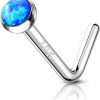 Online COCHARM Cocharm 10K White Gold Nose Stud 20G Blue Opal L Bend Nose Piercing White Gold Nose Rings Stud For Women Man White Gold Nose Piercing 10K Hypoallergenic Nose Stud