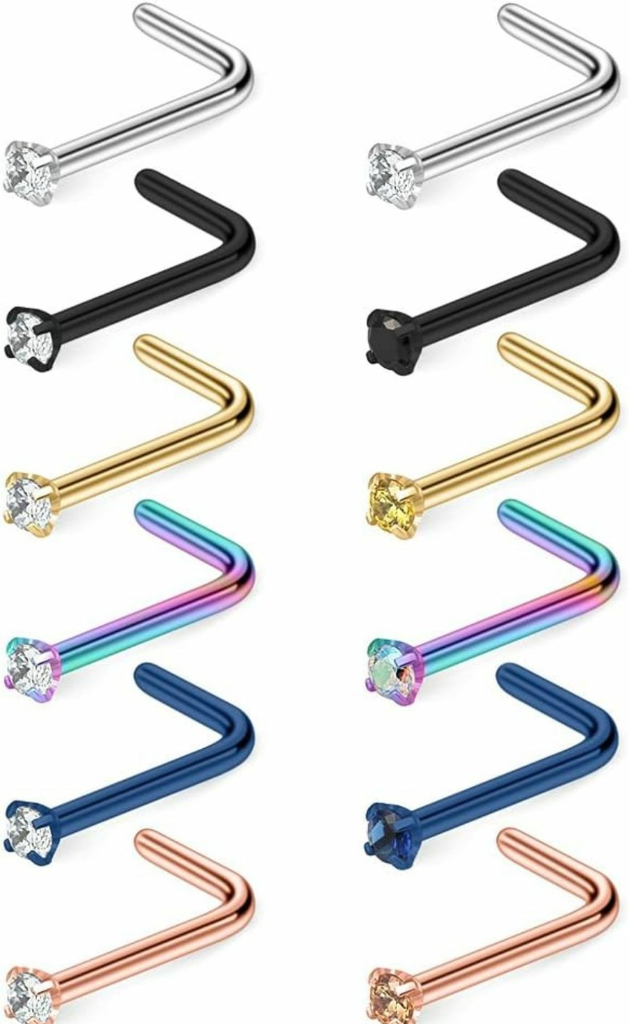 Best Ruifan Ruifan 12Pcs 20G Mix Color Stainless Steel Diamond Cz Nose Studs Rings L Shaped Piercing Jewelry 1.5Mm 2Mm 2.5Mm 3Mm