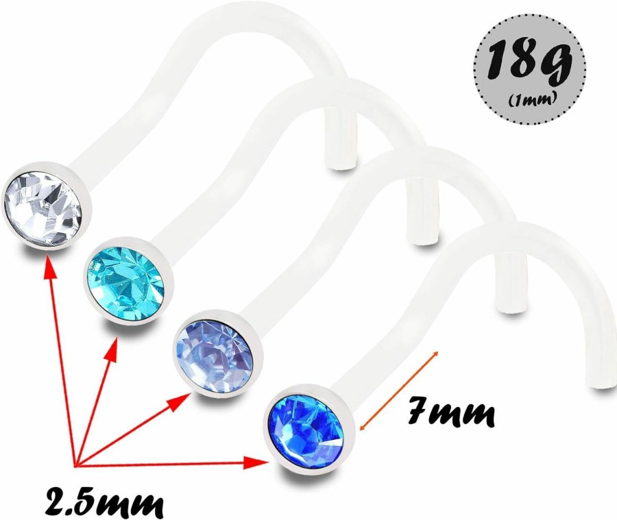 Wholesale bodyjewellery Bodyjewellery 4Pcs 18G 1.0Mm Nose Rings Screw Flexible Acrylic Nostril Rings Piercing Jewelry 2.5Mm Crystal Bpaa Pick Color