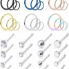 New Vsnnsns Vsnnsns 20G Nose Rings For Women Stainless Steel Bone L Shaped Nose Studs Screw Nose Rings Cz Nose Ring Hoop Nose Rings Studs Hoop Piercings Jewelry For Women Men 30-34Pcs