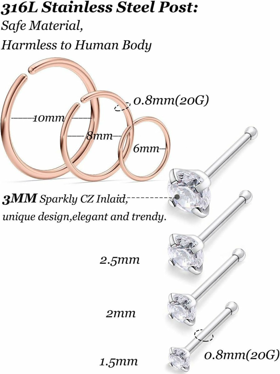 New Vsnnsns Vsnnsns 20G Nose Rings For Women Stainless Steel Bone L Shaped Nose Studs Screw Nose Rings Cz Nose Ring Hoop Nose Rings Studs Hoop Piercings Jewelry For Women Men 30-34Pcs