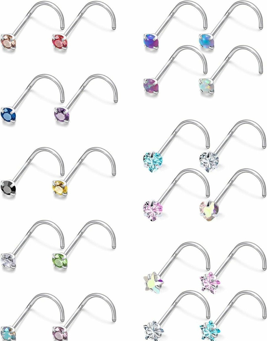 New Oicctyzio Oicctyzio Nose Rings Nose Piercings For Women 20G 18G Surgical Steel Nose Nostril Straight L Corkscrew Shaped Studs Piercing Jewelry