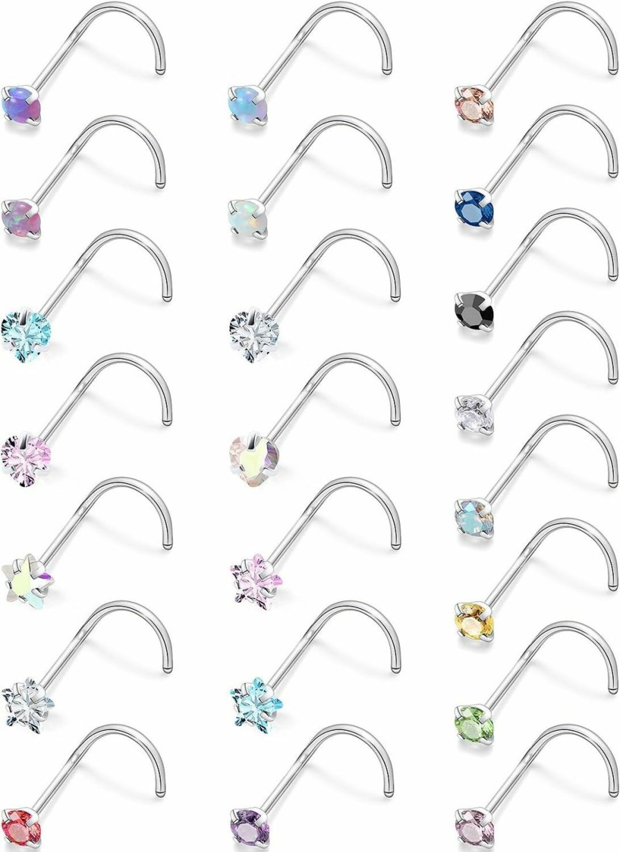 New Oicctyzio Oicctyzio Nose Rings Nose Piercings For Women 20G 18G Surgical Steel Nose Nostril Straight L Corkscrew Shaped Studs Piercing Jewelry