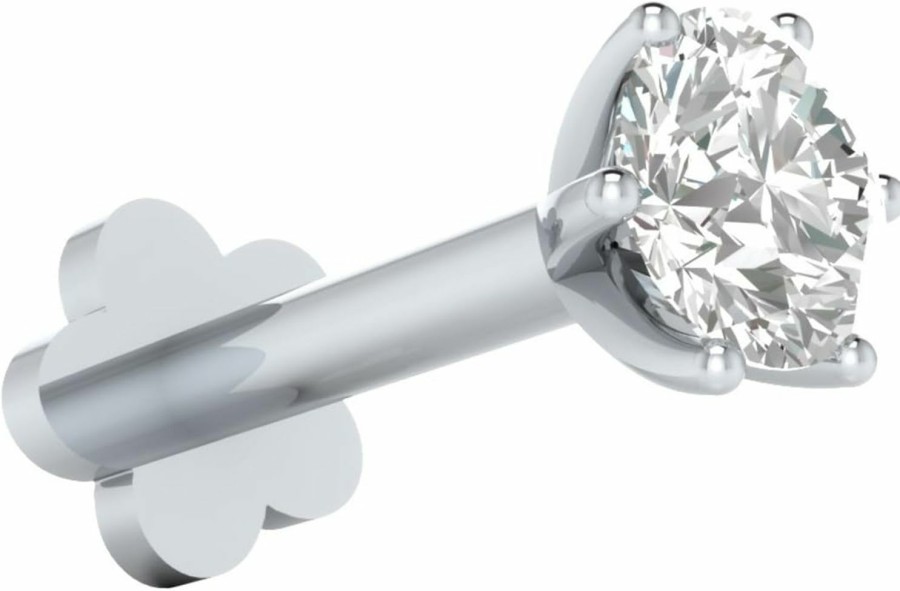 Best Demira Jewels Demira Jewels Internally Threaded Screw Post Nose Stud In 14K White Gold With 3 Mm Cubic Zirconia Solitaire Also Lip Labret Monroe Ring Targus Pin