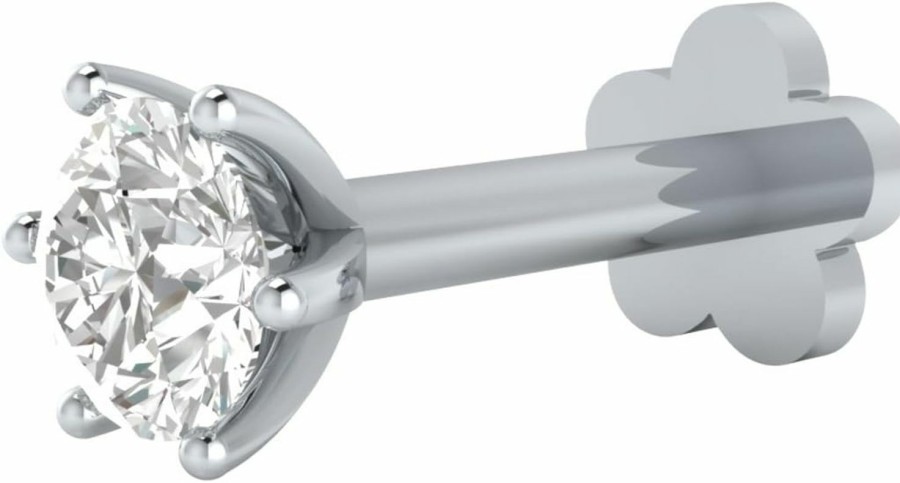 Best Demira Jewels Demira Jewels Internally Threaded Screw Post Nose Stud In 14K White Gold With 3 Mm Cubic Zirconia Solitaire Also Lip Labret Monroe Ring Targus Pin