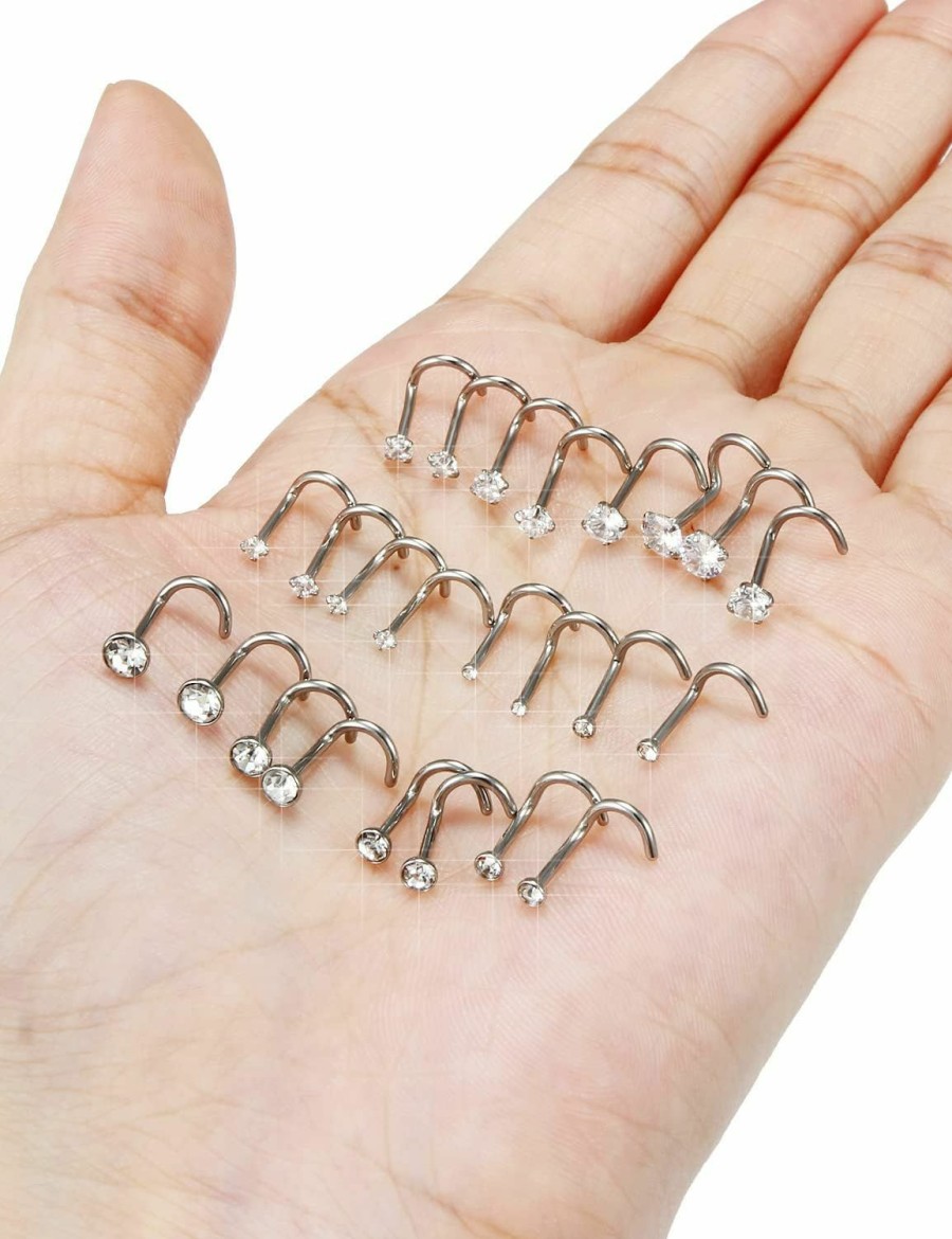 Hot Prjndjw Prjndjw 20G Nose Rings Studs Surgical Steel Nose Studs Cz Diamonds 18G 22G Nose Piercing Jewelry Nose Rings For Women Straight Bend L Shaped Nose Rings Nose Piercing Kit 1.5Mm 2Mm 2.5Mm 3Mm 3.5Mm 4Mm